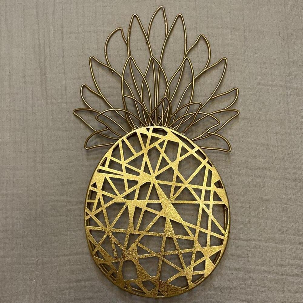 Gold metal pineapple wire wall art decor with geometric cut-out pattern